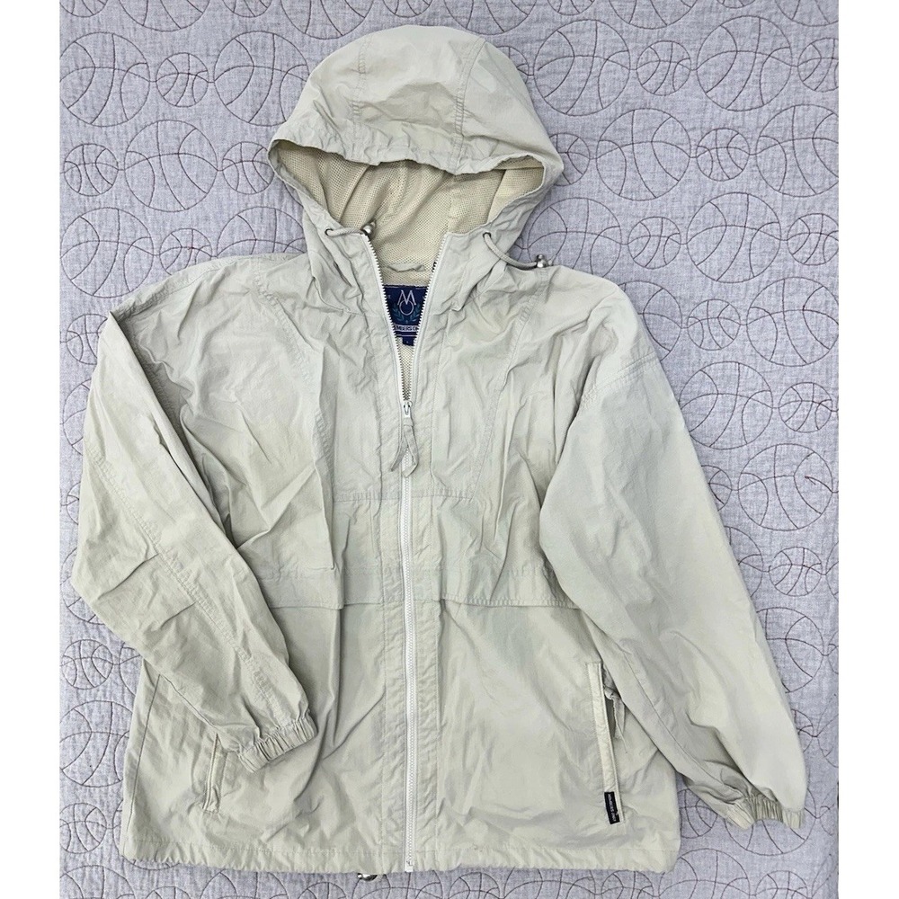 Members Only Windbreaker Jacket Beige Hooded Packable / Men's Large